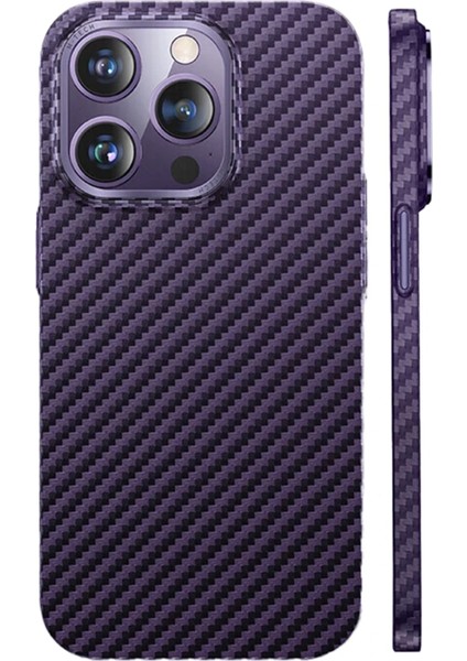 Iphone 14 Pro Kılıf Metalik Karbon Kapak - Mor Svlrs
