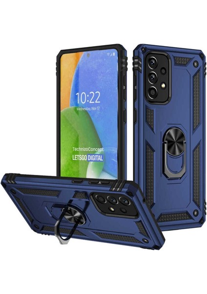 Samsung Galaxy A73 Kılıf Çift Katmanlı Polikarbon Koruma ve Manyetik Tutucu Stand Yüzük