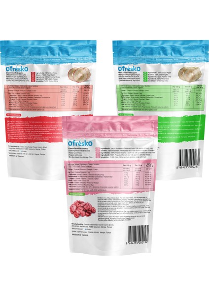 Kuru Meyve Cipsi 3'lü Mix Paket - Dondurularak Kurutulmuş Çilek / Fırınlanarak Kurutulmuş Yeşil ve Kırmızı Elma