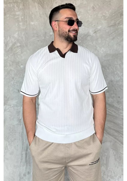 Erkek Polo Yaka Kendinden Çizgi Desenli Triko Tişört P-00016750 fiyatları
