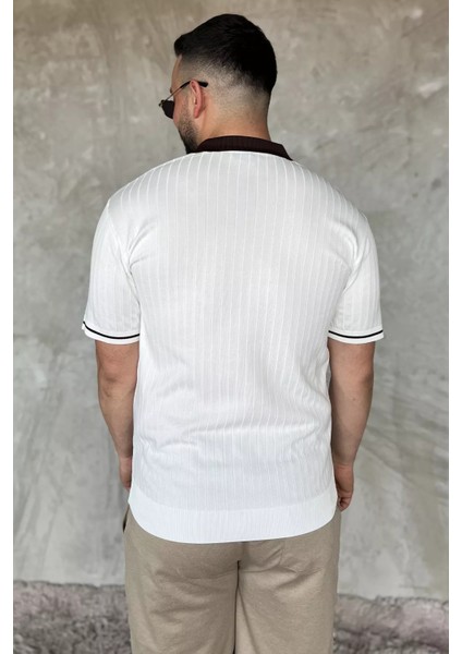 Erkek Polo Yaka Kendinden Çizgi Desenli Triko Tişört P-00016750 modelleri