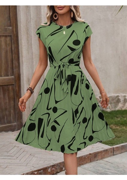 Kadın Kısa Yarasa Kollu Yuvarlak Yaka Beli Büzgülü Süprem Elbise fırsatları