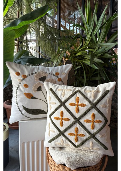 Bohem Kırlent Kılıfı 2 Adet (40X40 Cm) Sarı-Yeşil