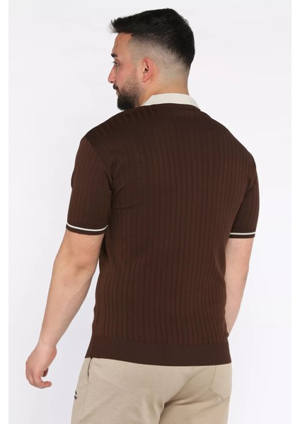Erkek Polo Yaka Kendinden Çizgi Desenli Triko Tişört P-00016750 modelleri