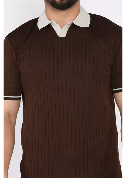 Erkek Polo Yaka Kendinden Çizgi Desenli Triko Tişört P-00016750 fırsatları