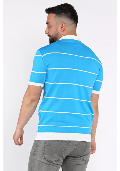 Erkek Polo Yaka Yarım Fermuarlı Çizgi Desenli Triko Tişört P-00016752 modelleri