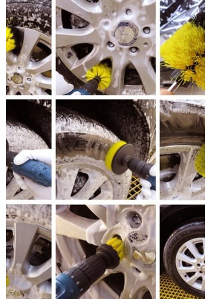 Matkap Ucuna Takılan 3'lü Fırça Temizlik Seti Jant Temizleme Fırçası modelleri