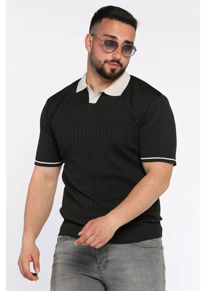 Erkek Polo Yaka Kendinden Çizgi Desenli Triko Tişört P-00016750 fiyatları