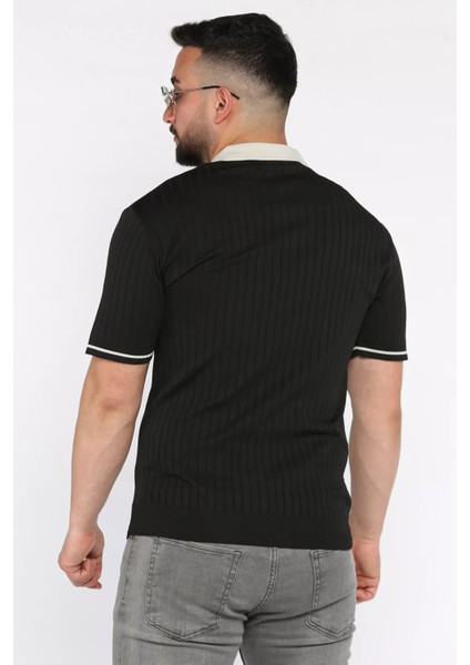 Erkek Polo Yaka Kendinden Çizgi Desenli Triko Tişört P-00016750 modelleri