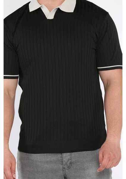 Erkek Polo Yaka Kendinden Çizgi Desenli Triko Tişört P-00016750 fırsatları