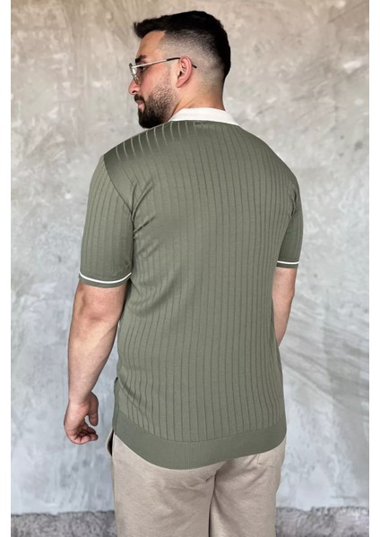 Erkek Polo Yaka Kendinden Çizgi Desenli Triko Tişört P-00016750 modelleri