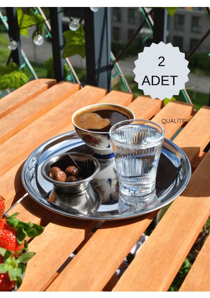 2 Adet Paslanmaz Çelik 20 cm Sunum Tabağı Yuvarlak Gümüş Renk Servis Tabak