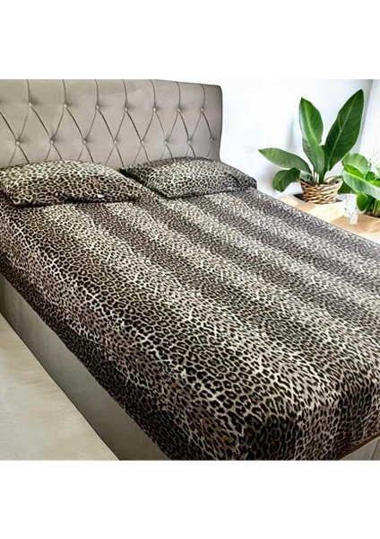 Çift Kişilik Pamuklu, Kapitoneli, Lastikli Çarşaflı Tam Takım Pike/yatak Örtüsü -Leopar