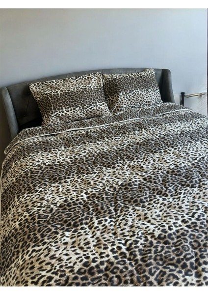 Çift Kişilik Pamuklu, Kapitoneli, Lastikli Çarşaflı Tam Takım Pike/yatak Örtüsü -Leopar