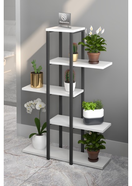 Zigzag Tasarımlı 3 Raflı Dekoratif Çiçeklik 110 cm Beyaz