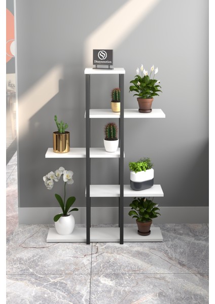 Zigzag Tasarımlı 3 Raflı Dekoratif Çiçeklik 110 cm Beyaz modelleri