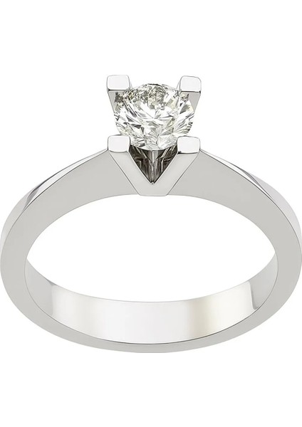 Jtr Sertifikalı 14 Ayar Beyaz Altın 0.24 Ct Tek Taş Pırlanta Yüzük - 2.53 gr