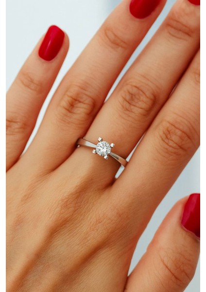 Jtr Sertifikalı 14 Ayar Beyaz Altın 0.24 Ct Tek Taş Pırlanta Yüzük - 2.53 gr