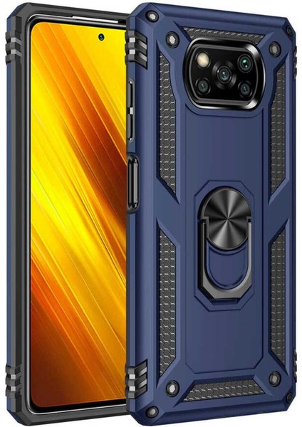 Xiaomi Poco X3 Kılıf Çift Katmanlı Polikarbon Koruma ve Manyetik Tutucu Stand Yüzük