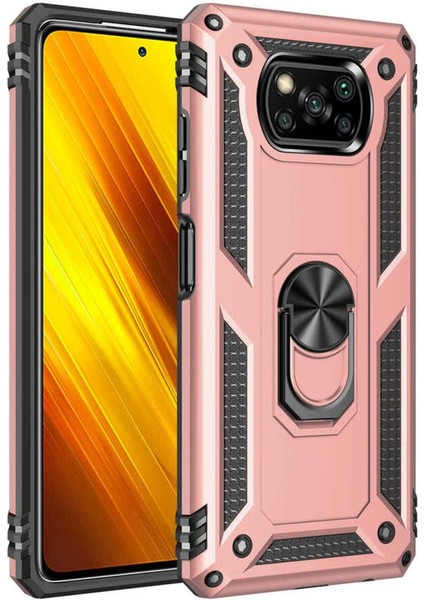 Xiaomi Poco X3 Kılıf Çift Katmanlı Polikarbon Koruma ve Manyetik Tutucu Stand Yüzük