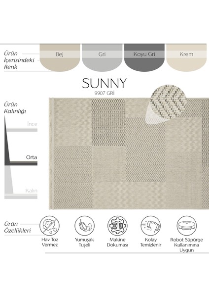 Sunny Bej Gri Patchwork Desenli Bohem Halı Yumuşak Bukle Dokuma Modern Ev Salon Oturma Odası Halısı