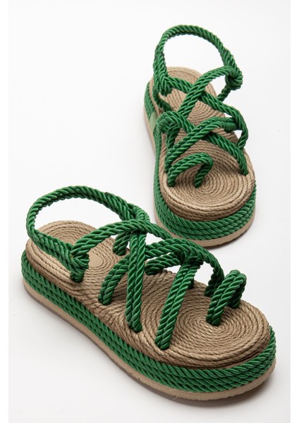 Bless Kadın Yeşil Günlük Rahat Taban Hasır Sandalet Terlik fırsatları