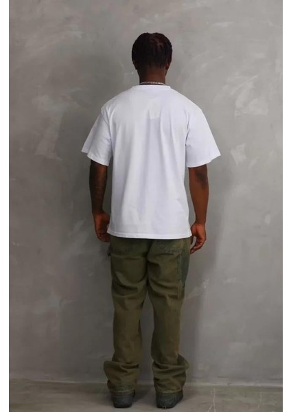 Unisex Baskılı Oversize T-Shirt - Beyaz modelleri
