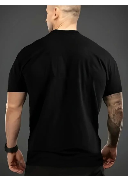 Baskılı Oversize Bisiklet Yaka T-Shirt - Siyah
