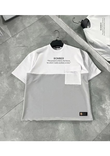 Unisex Torba Cep Detaylı Parçalı T-Shirt - Gri fiyatları