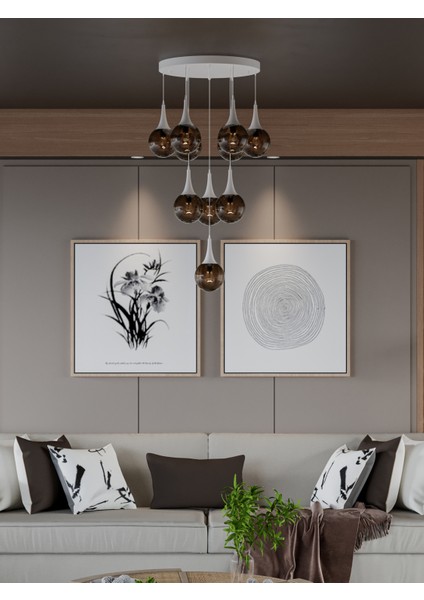 Galaxy Modern 10'lu Sarkıt Beyaz Metal Avize - Bal Rengi Cam, E27 Duy, Dekoratif Aydınlatma fiyatları