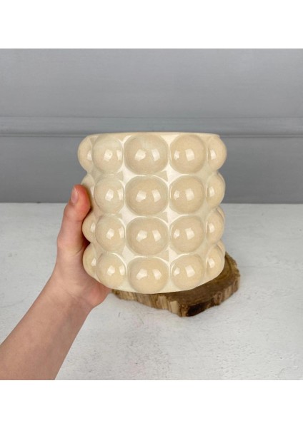 Seramik Bubble Vazo Dekor Krem 13X12 cm modelleri