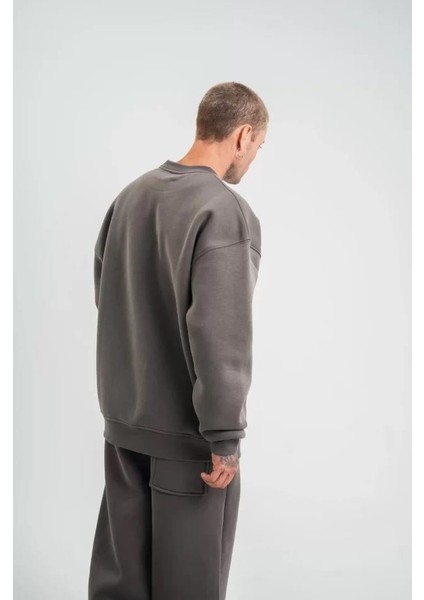 Uzun Kol Bisiklet Yaka Basic Sweatshirt - Füme modelleri