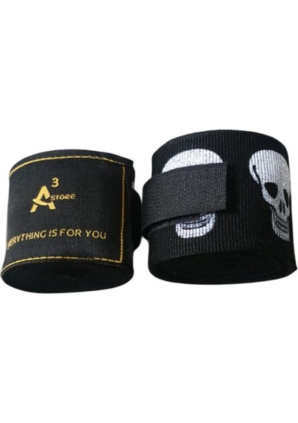 Legacy Boks Eldiveni Kick Boks Muay Thai Eldiveni A3STORE Kurukafa Baskılı Bandajlı 2'li Set
