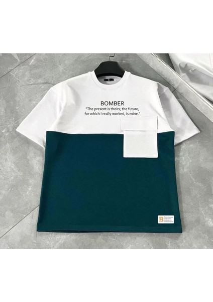 Unisex Torba Cep Detaylı Parçalı T-Shirt - Lacivert fiyatları