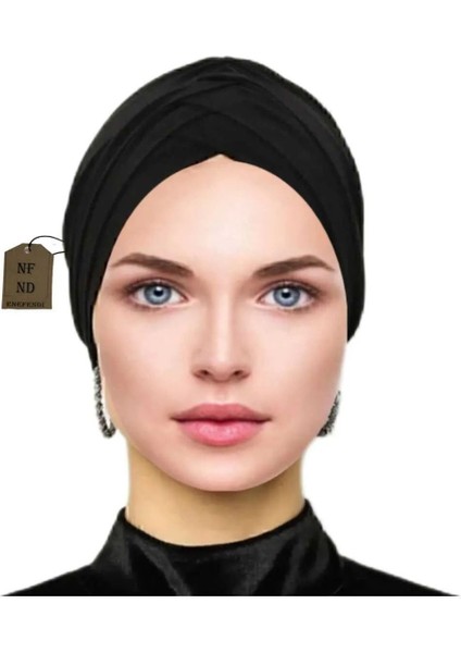 Üç Bantlı Bone Dış Bone Hijab Tesettür Siyah Hazır Sandy Kumaş