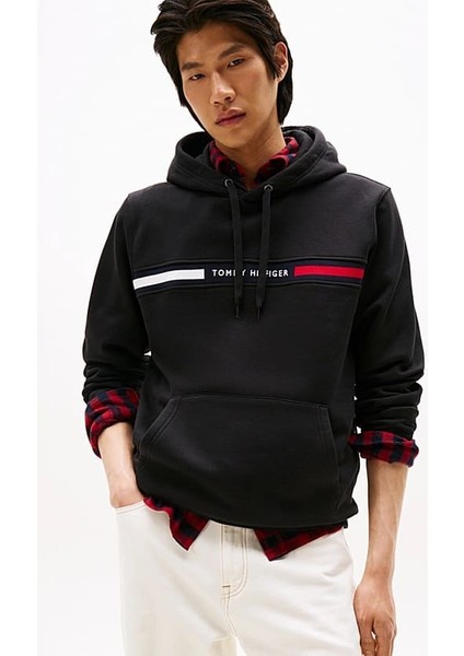 Erkek Th Chest Logo Drawstring Sweatshirt - Siyah