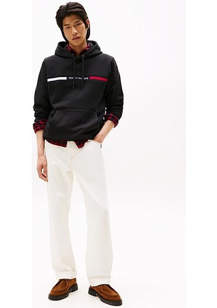 Erkek Th Chest Logo Drawstring Sweatshirt - Siyah fiyatları