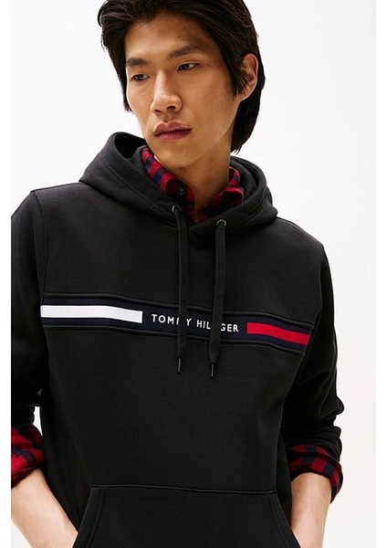 Erkek Th Chest Logo Drawstring Sweatshirt - Siyah fırsatları