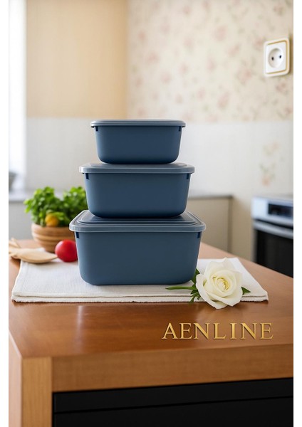 Premium Snaplid Dikdörtgen 3’lü Saklama Kabı Seti – Rengi Mavi 600 ml / 1100 ml / 1800 Ml, Bpa Free modelleri
