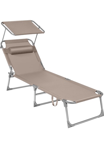 Songmıcs GCB192K01 Şezlong, Katlanabilir, 193 x 53 x 29 Cm, Taşıma Kapasitesi 150 Kg, Güneşlik ve Eğilebilir Sırtlık, Bahçe, Havuz, Teras Için, Boz Kahverengi
