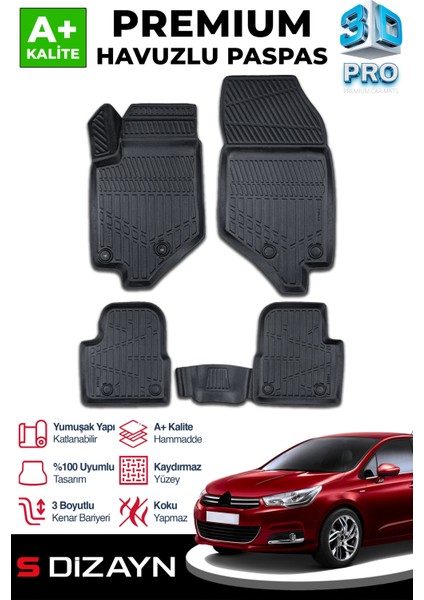 Citroen C4 3D Pro Havuzlu Paspas 2010-2018 A+ Kalite