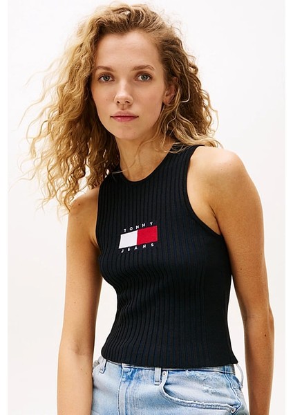 Kadın Ribbed Slim Racerback T-Shirt - Siyah fırsatları