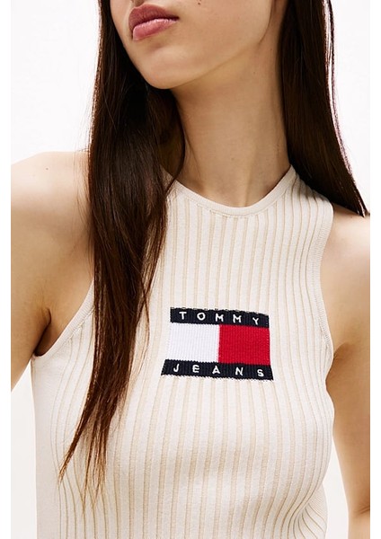 Kadın Ribbed Slim Racerback T-Shirt - Ekru fırsatları