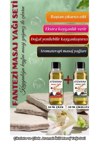 Çilek ve Çikolata Aromalı Masaj Yağı Seti, Kayganlık Artırıcı, 2'li Paket