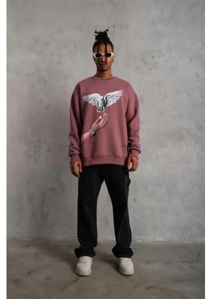 Erkek Güvercin Baskılı Sweatshirt - Gül Kurusu fiyatları