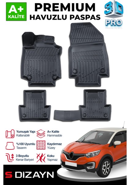 Renault Captur 3D Pro Havuzlu Paspas 2013-2019 A+ Kalite