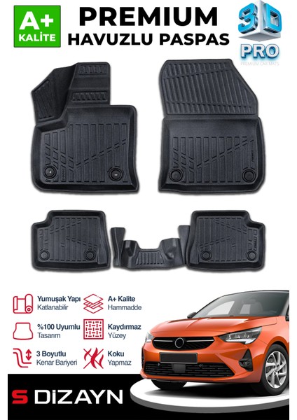 Opel Corsa Elektrikli 3D Pro Havuzlu Paspas 2019 Üzeri A+ Kalite