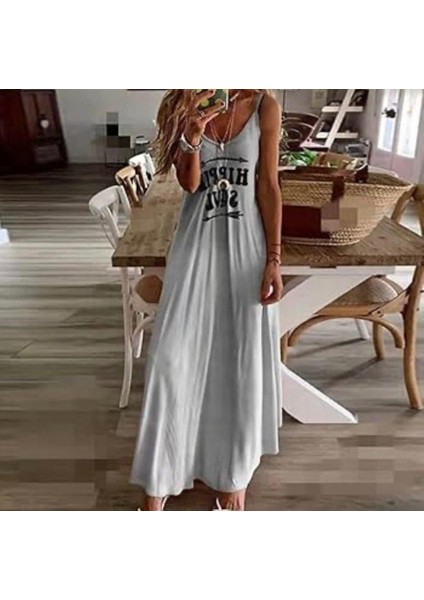Kadın Süprem Kumaş Dijital Baskılı Askılı Maxi Boy Askılı Elbise