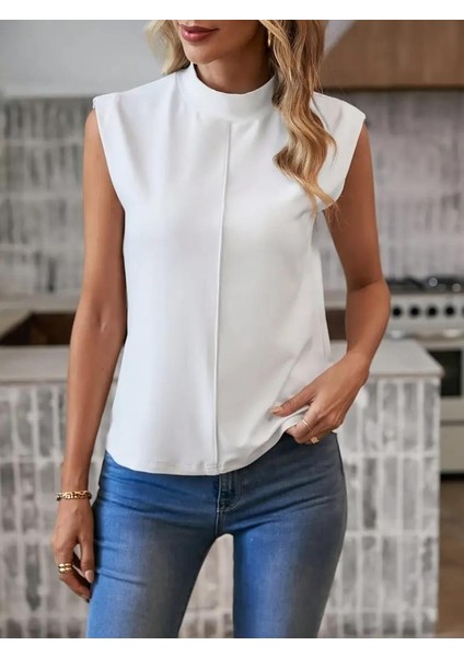 Kadın Kısa Reglan Kollu Yarı Balıkçı Yaka Ithal Krep Bluz