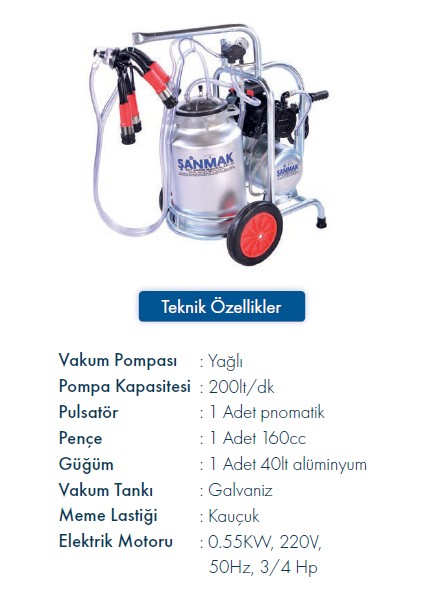 Tek Sağım Süt Sağma Makinası (Tek Güğüm - Alüminyum)